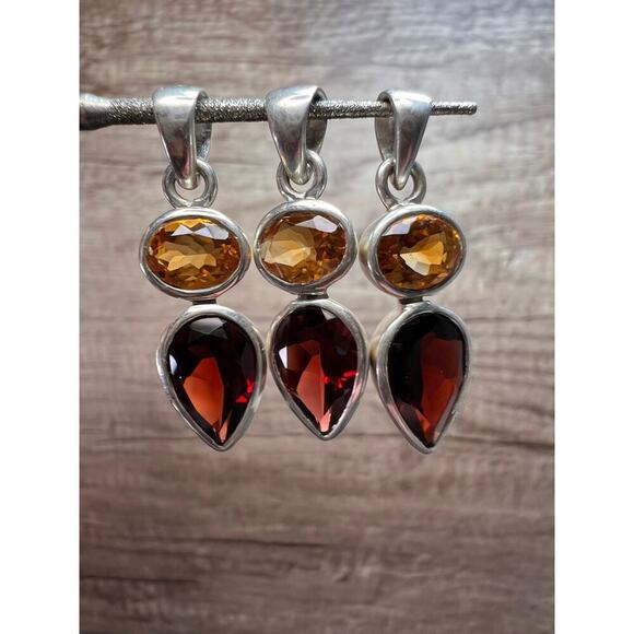 NEW citrine and garnet sterling silver pendant - Picture 5 of 10